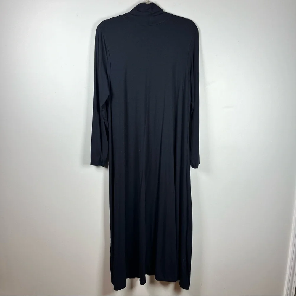 Coldwater Creek Black Mock Neck Maxi Dress LS Witchy Minimalist Viscose Large